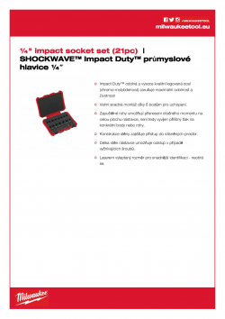 MILWAUKEE ¼" impact socket sets ¼″ SHOCKWAVE™ Impact Duty™ sada průmyslových hlavic 21 ks 4932352862 A4 PDF