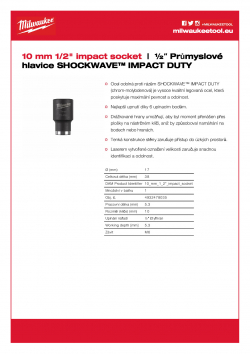 MILWAUKEE ½" impact sockets - std Průmyslová hlavice 10 mm ½″ 4932478035 A4 PDF