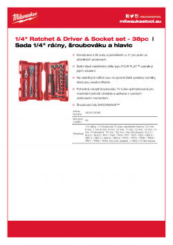 MILWAUKEE 1/4" Ratchet & Driver & Socket set Sada 1/4" ráčny, šroubováku a hlavic 4932479096 A4 PDF