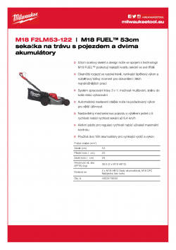 MILWAUKEE M18 F2LM53 M18 FUEL™ 53cm sekačka na trávu s pojezdem a dvěma akumulátory 4933479585 A4 PDF