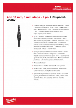 MILWAUKEE Step Drills 4 - 12 mm / 1˝ 48899301 A4 PDF