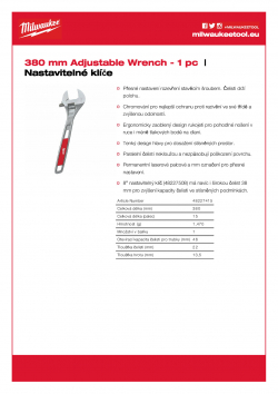 MILWAUKEE Adjustable wrenches 15″ nastavitelný klíč 48227415 A4 PDF