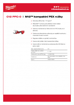 MILWAUKEE C12 PPC M12™ kompaktní PEX nůžky 4933416550 A4 PDF
