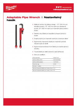 MILWAUKEE Adaptable pipe wrench Nastavitelný hasák 48227314 A4 PDF