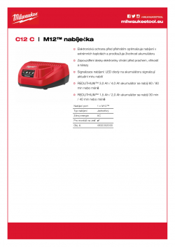 MILWAUKEE C12 C M12™ nabíječka 4932352000 A4 PDF