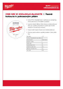 MILWAUKEE Circular saw blades for mitre saws Gen II CSB MS W 250 x 30 x 2.8 x 40ATB 4932472015 A4 PDF