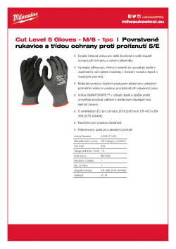MILWAUKEE Cut Level 5 Gloves Povrstvené rukavice s třídou ochrany proti proříznutí 5 - M/8 - 1 ks 4932471424 A4 PDF